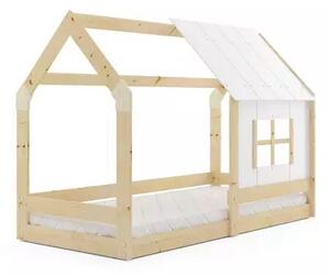 Gyermek baldachinos házi ágy természetes fa 80x160 matraccal
