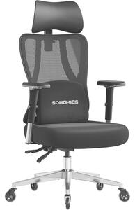 SONGMICS ergonomikus irodai szék, állítható deréktámasz, 2D fejtámla, 4D karfák, max 150 kg, 70x70x136 cm, fekete