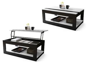 Mazzoni LUSSO Fehér Matt/Fekete Matt - MODERN DOHÁNYZÓASZTAL MEGEMELHETŐ ASZTALLAPPAL + TÁROLÓRÉSSZEL + POLCCAL (GÖRGŐS!)