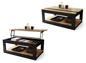 Mazzoni LUSSO Artisan Tölgy/Fekete Matt - MODERN DOHÁNYZÓASZTAL MEGEMELHETŐ ASZTALLAPPAL + TÁROLÓRÉSSZEL + POLCCAL (GÖRGŐS!)