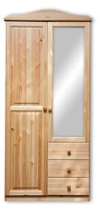2 ajtós, 3 fiókos, fenyő tükrös szekrény 90x200x57 cm