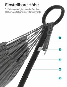 Függőágy 5 különböző magasságba állítható, fém vázzal, szürke
