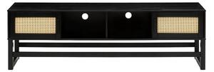 Jolene fekete borovi fenyő TV-állvány rattan ajtókkal - Støraa