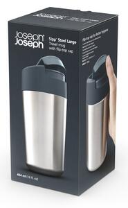 Sötétkék-fényes ezüstszínű utazóbögre 450 ml Sipp – Joseph Joseph