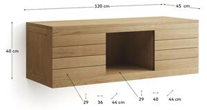 Natúr színű alacsony fali teakfa mosdó alatti szekrény 120x40 cm Yenit – Kave Home