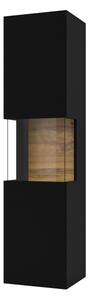 AVA magas vitrines szekrény, 36x140x30, fekete/wotan