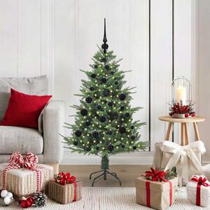 Műfenyő világítással és gömbkészlettel Zöld 120 cm PVC és PE