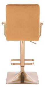 HC1015WP Négyzet Mézbarna modern velúr szék arany lábbal