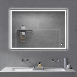Fürdőszobai okos tükör LED világítással 100x75cm | Páramentesítő funkció | Beépített óra | Fényerő és színhőmérséklet szabályozás | Universe Lighting A10T