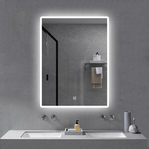 Okos fürdőszobai tükör LED világítással 60x80cm | Páramentesítő funkció | Beépített óra | Fényerő és színhőmérséklet szabályozás | Universe Lighting A09T