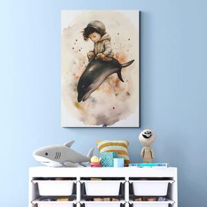 Kép álmodozó kisfiú delfinnel