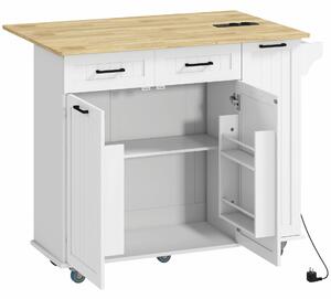 HOMCOM Konyhasziget tárolóhellyel és lehajtható pulttal, fából, 119,5x74x94,5 cm, fehér és tölgy