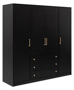 Gardróbszekrény Musum I, Laminált forgácslap, 200x196x58cm, Aranysárga, Fekete