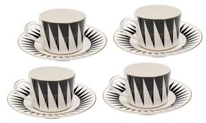 KARE Harlequin Porcelán Kávéscsésze Készlet Geometrikus Fekete-Fehér Arany Díszítéssel