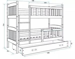 Ifjúsági emeletes ágy kubuŚ 90x190 matraccal és fiókkal, fehér/kék