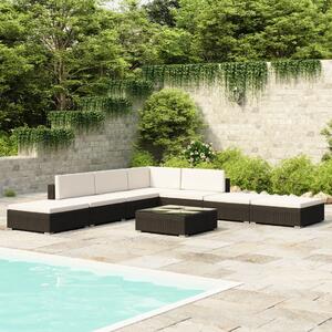 VidaXL 8-részes fekete polyrattan kerti bútorszett párnákkal