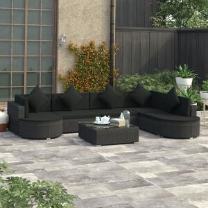 VidaXL 8 részes fekete polyrattan kertibútor-garnitúra párnákkal
