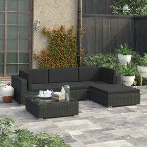 VidaXL 5-részes fekete polyrattan kerti bútorszett párnákkal