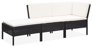 VidaXL 3 részes fekete polyrattan kerti ülőgarnitúra párnákkal