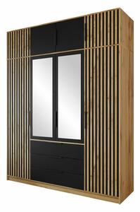 Gardróbszekrény Collis II, Laminált forgácslap, 200x196x58cm, Wotan tölgy, Fekete