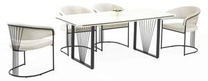 Nora Elit étkezőasztal lakk krém MDF lappal, fekete fém lábakkal 92x160 cm és 6 db Nora székkel