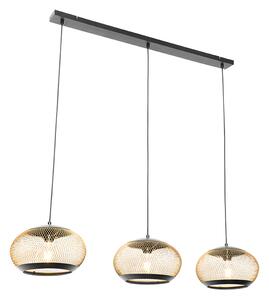 Moderne hanglamp zwart met goud langwerpig 3-lichts - Lucas