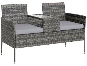 Outsunny Kerti pad 2 ülőhellyel és kávézóasztallal, acélból és PE rattanból, 137x59x82 cm, szürke