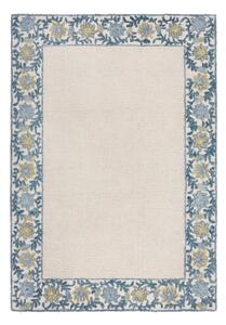 Kék-elefántcsont színű kézi szövésű gyapjúkeverék szőnyeg 120x170 cm Myla Floral Frame – Flair Rugs
