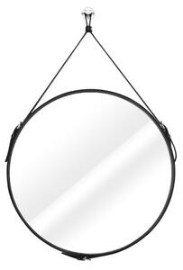ESHA fekete kerek tükör bőr fogantyúval Tükör átmérője: 40 cm