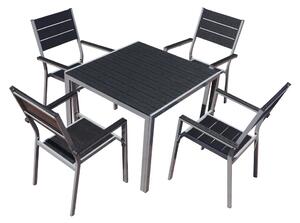 Fargo kerti asztalkészlet, négyzet - 4 üléses, fekete / szürke
