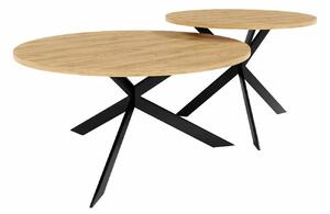 Dohányzóasztal szett Oswego 108, Laminált forgácslap, Fém, 36cm, Fekete, Kézműves aranytölgy