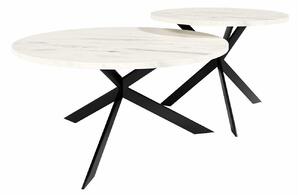 Dohányzóasztal szett Oswego 108, Laminált forgácslap, Fém, 36cm, Fekete, Fehér márvány