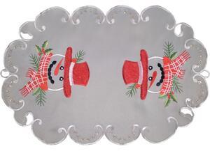Karácsonyi szürke asztalterítő hímzett hóemberrel 30 cm 45 cm