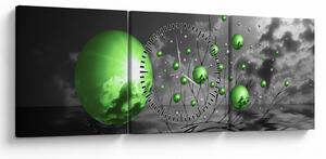 Zöld absztrakt gömbök képe (órával) (90x30 cm)