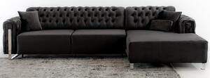 DANA Silver chesterfield L-alakú kanapé, elektromosan ágyazható, fekete bársony
