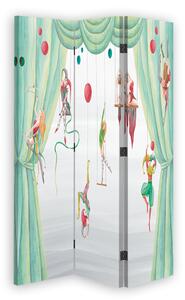 Paraván Cirkuszi akrobaták és egy zöld függöny Méret: 110 x 170 cm, Kivitelezés: Klasszikus paraván