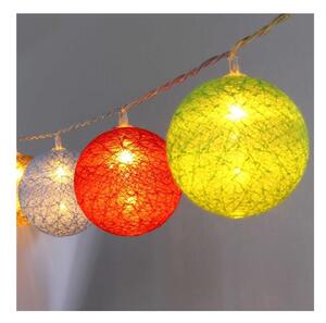 Iris Gömb alakú 6cm/színes fonott/4,5m/barna-piros-kék-zöld/30db LED-es/USB-s fénydekoráció