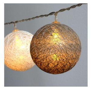 Iris Gömb alakú 6cm/színes fonott/4,5m/szürke-fehér/30db LED-es/USB-s fénydekoráció