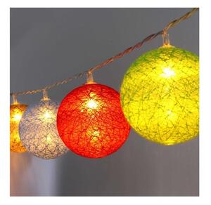 Iris Gömb alakú 6cm/színes fonott/1,5m/barna-piros-kék-zöld/10db LED-es/USB-s fénydekoráció