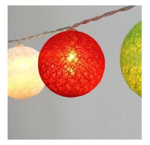 Iris Gömb alakú 6cm/színes fonott/3m/piros-fehér-zöld/20db LED-es/USB-s fénydekoráció