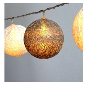 Iris Gömb alakú 6cm/színes fonott/3m/szürke-fehér/20db LED-es/USB-s fénydekoráció