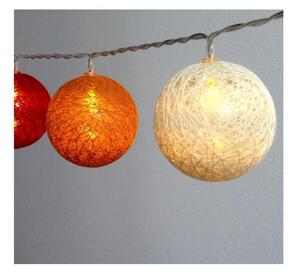 Iris Gömb alakú 6cm/színes fonott/1,5m/piros-narancs-meleg fehér/10db LED-es/USB-s fénydekoráció
