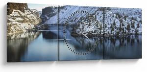 Kép - téli táj tóval (órával) (90x30 cm)
