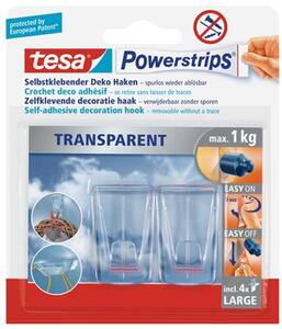 Műanyag akasztó ragasztócsíkkal, TESA "Powerstrips®", átlátszó, 2db/cs