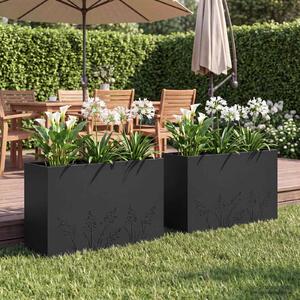 VidaXL Kerti cserép 2 db Fekete 80 x 30 x 49 cm Hidegen hengerelt acél