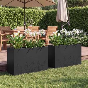 VidaXL Kerti cserép 2 db Fekete 80 x 20 x 49 cm Hidegen hengerelt acél