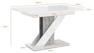 KIUARA kinyitható étkezőasztal - fényes fehér / beton