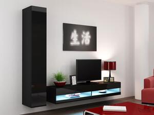 ASHTON N9 nappali szekrénysor - fekete / csillogó fekete