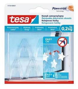 Műanyag akasztó, ragasztócsíkkal, kis méret, TESA "Powerstrips®", átlátszó, 5db/bliszt