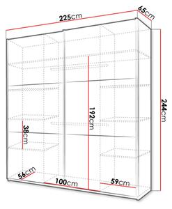 MATURIN gardróbszekrény tolóajtókkal és tükörrel 225 cm - fehér